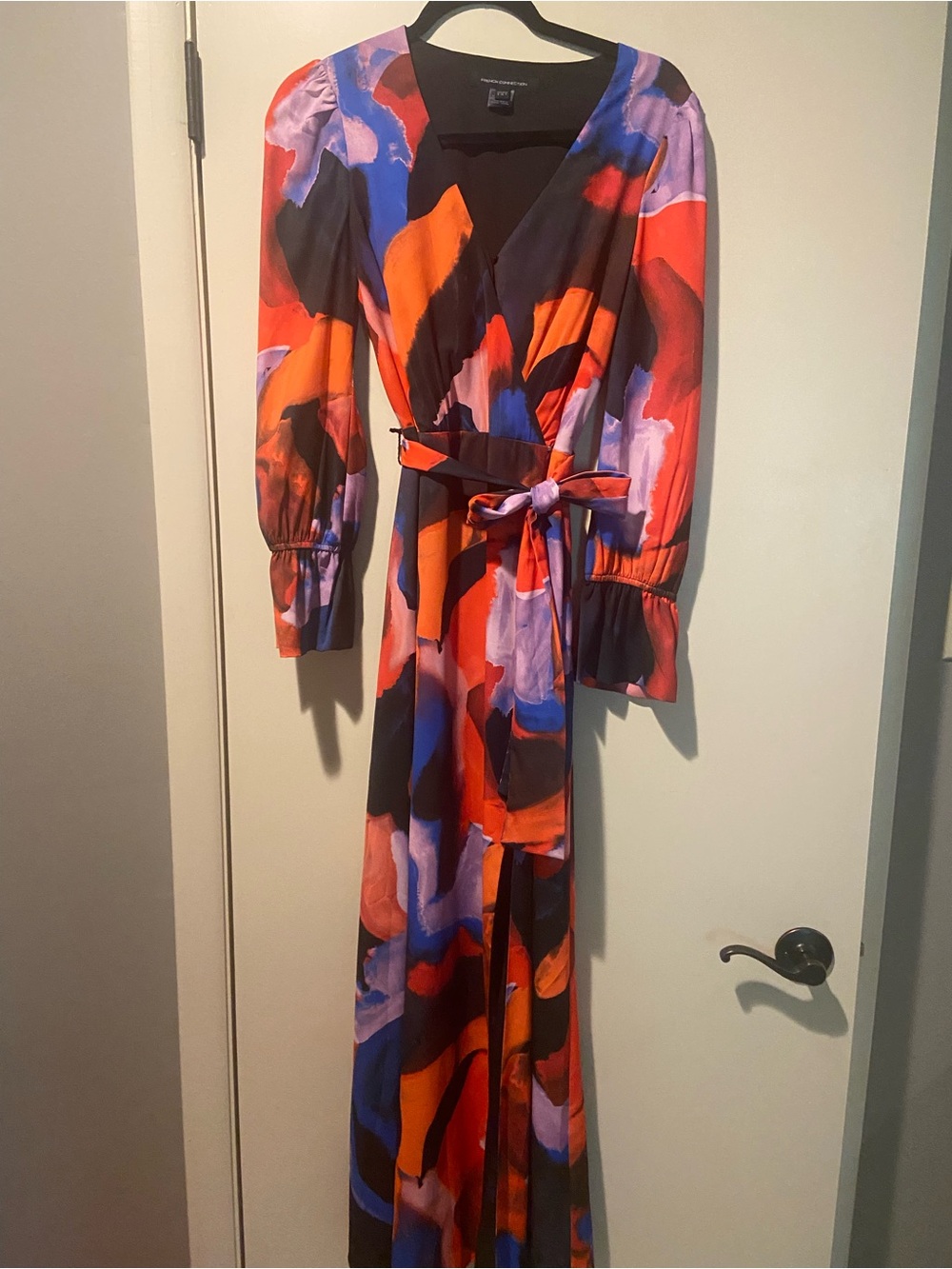French Connection Bold Abstract Wrap Maxi Dress - Red, Blue, Orange, Purple - Picture 2 of 5